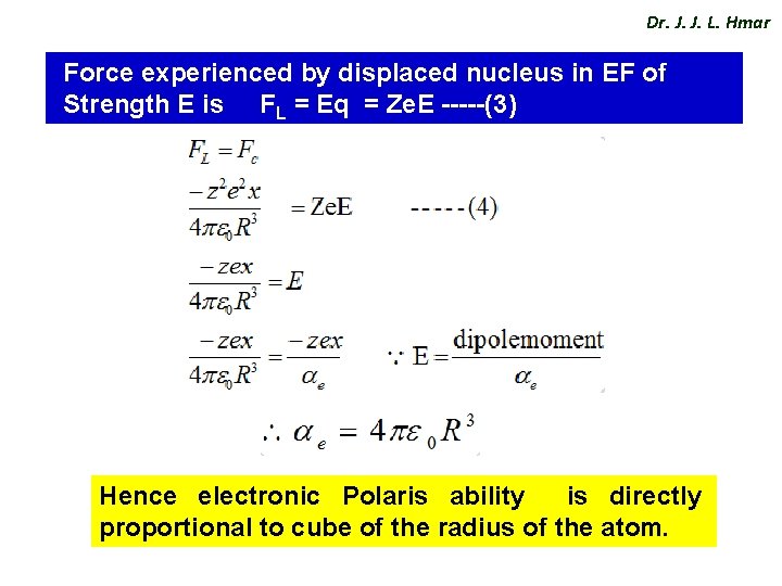 Dr. J. J. L. Hmar Force experienced by displaced nucleus in EF of Strength