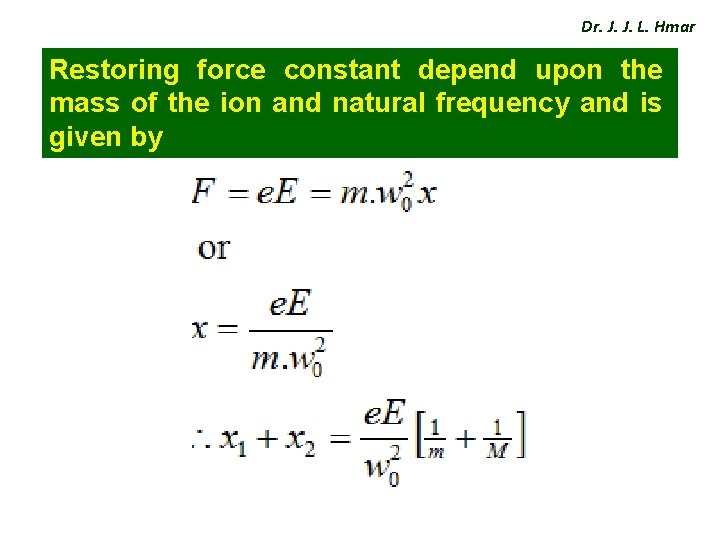 Dr. J. J. L. Hmar Restoring force constant depend upon the mass of the