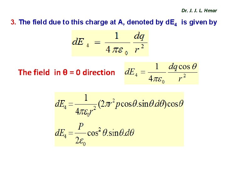 Dr. J. J. L. Hmar 3. The field due to this charge at A,