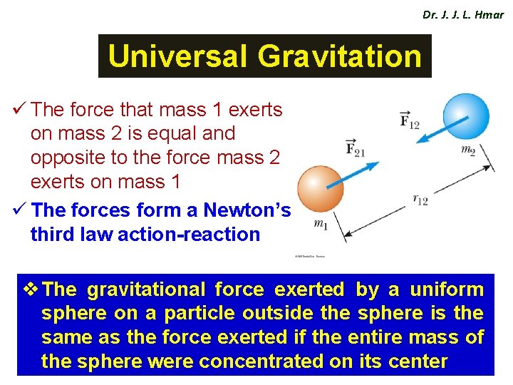 Dr. J. J. L. Hmar Universal Gravitation ü The force that mass 1 exerts