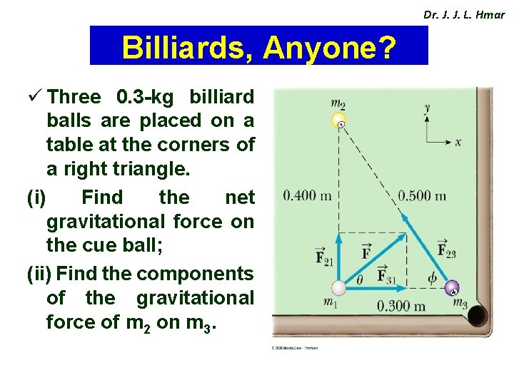Dr. J. J. L. Hmar Billiards, Anyone? ü Three 0. 3 -kg billiard balls