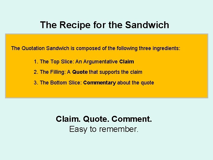 The Recipe for the Sandwich The Quotation Sandwich is composed of the following three