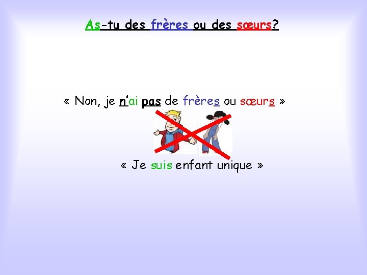 As-tu des frères ou des sœurs? « Non, je n’ai pas de frères ou