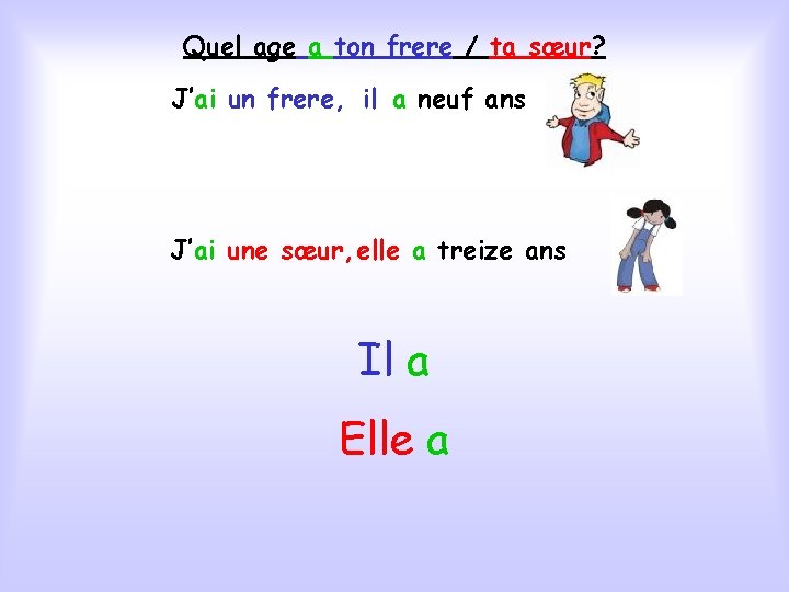 Quel age a ton frere / ta sœur? J’ai un frere, il a neuf