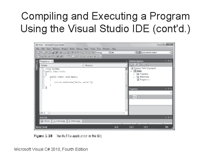 Compiling and Executing a Program Using the Visual Studio IDE (cont'd. ) Microsoft Visual