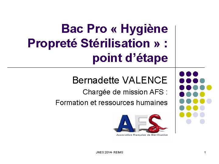 Bac Pro « Hygiène Propreté Stérilisation » : point d’étape Bernadette VALENCE Chargée de