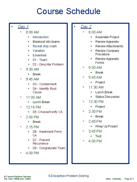 8 D Problem Solving Index The Basics 2