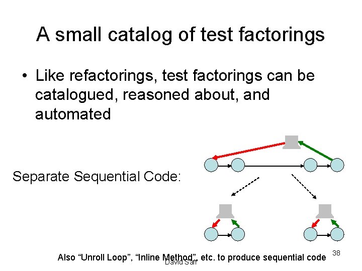 A small catalog of test factorings • Like refactorings, test factorings can be catalogued,