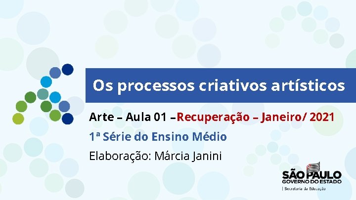 Os processos criativos artísticos Arte – Aula 01 – Recuperação – Janeiro/ 2021 1ª