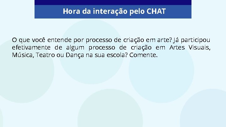 Hora da interação pelo CHAT O que você entende por processo de criação em