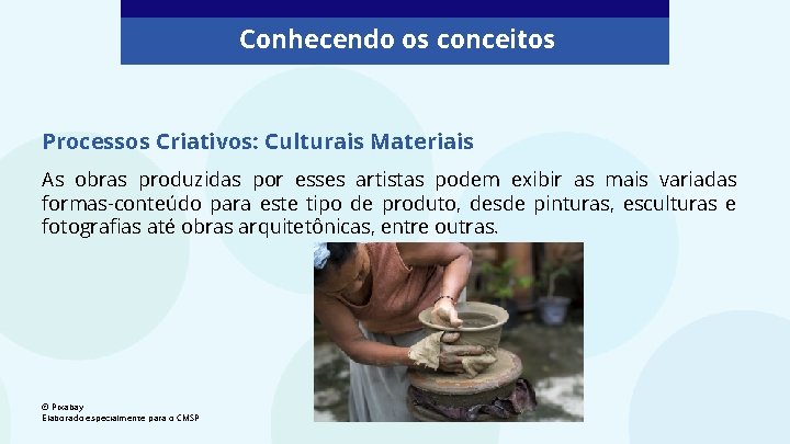 Conhecendo os conceitos Processos Criativos: Culturais Materiais As obras produzidas por esses artistas podem