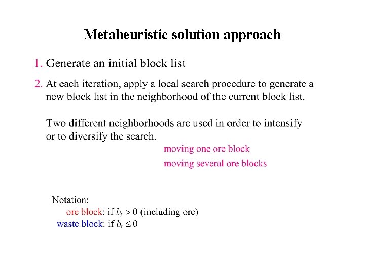 Metaheuristic solution approach 