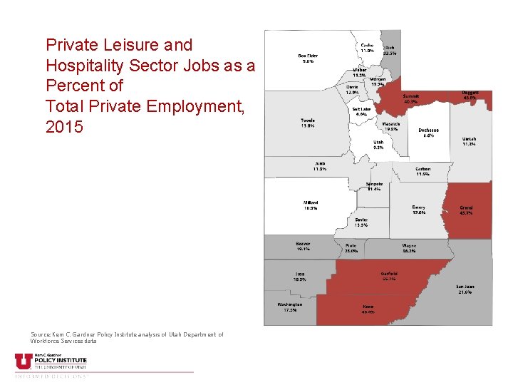Private Leisure and Hospitality Sector Jobs as a Percent of Total Private Employment, 2015