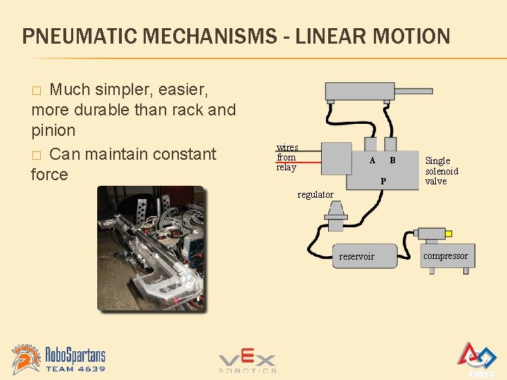 PNEUMATIC MECHANISMS - LINEAR MOTION Much simpler, easier, more durable than rack and pinion