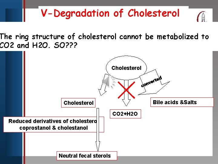 V-Degradation of Cholesterol Click to edit Master title style The ring structure of cholesterol