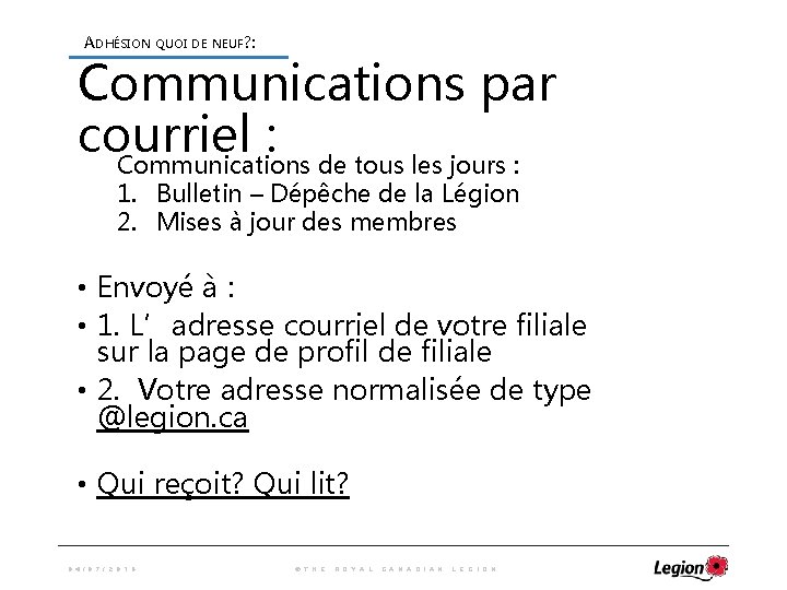 ADHÉSION QUOI DE NEUF? : Communications par courriel : Communications de tous les jours