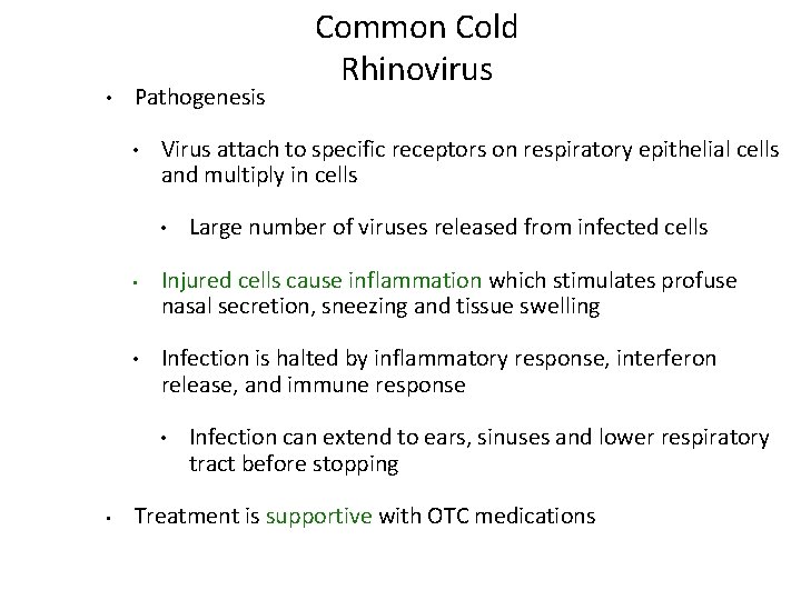  • Pathogenesis • Virus attach to specific receptors on respiratory epithelial cells and