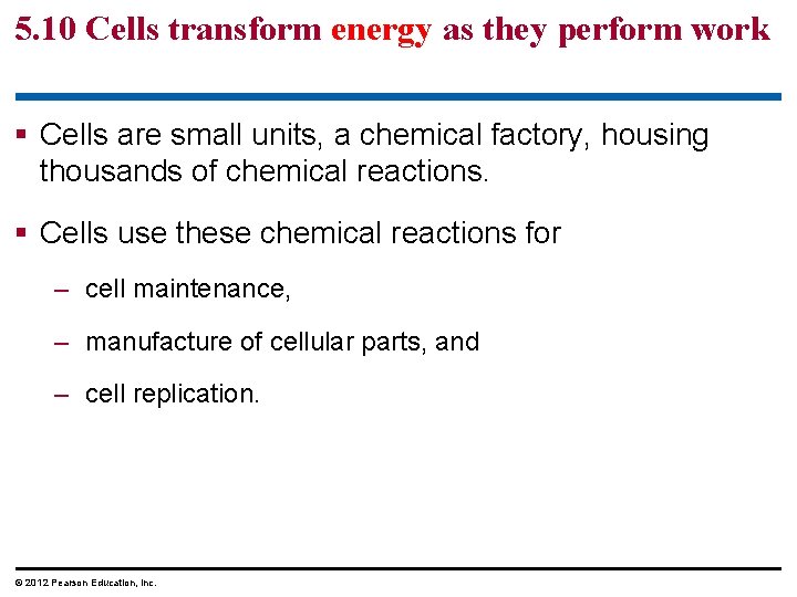 5. 10 Cells transform energy as they perform work § Cells are small units,