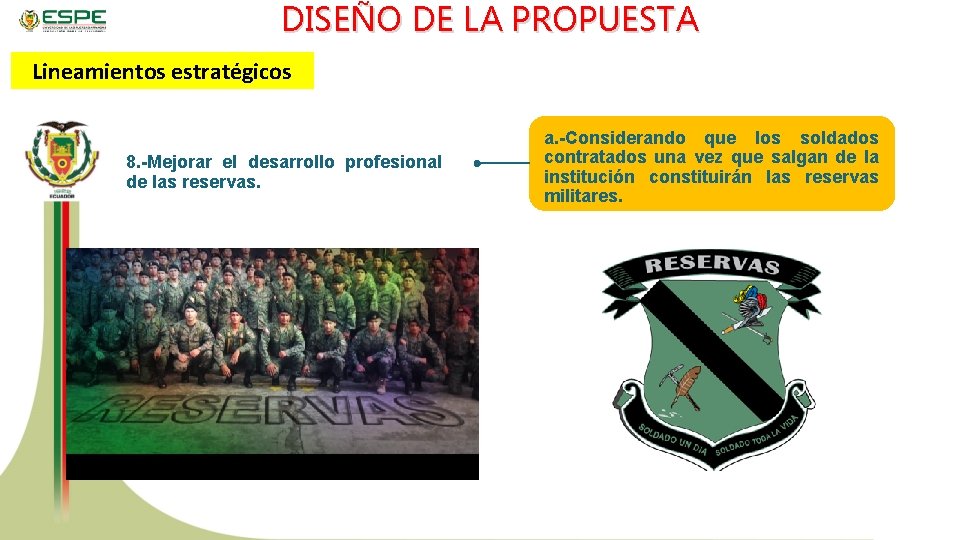 DISEÑO DE LA PROPUESTA Lineamientos estratégicos 8. -Mejorar el desarrollo profesional de las reservas.
