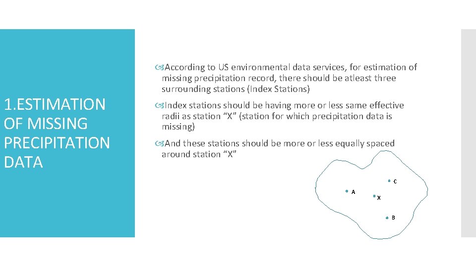 1. ESTIMATION OF MISSING PRECIPITATION DATA According to US environmental data services, for estimation