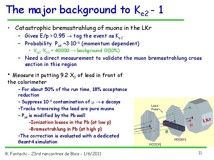 The major background to Ke 2 - 1 • Catastrophic bremsstrahlung of muons in