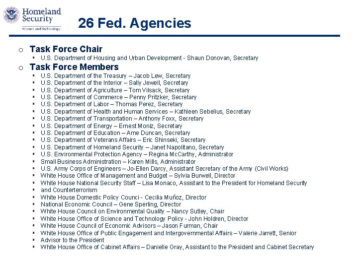 26 Fed. Agencies o Task Force Chair § U. S. Department of Housing and