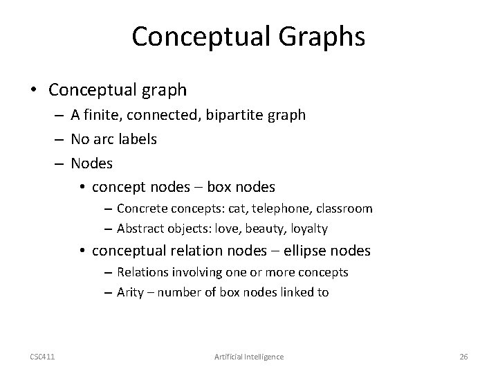 Conceptual Graphs • Conceptual graph – A finite, connected, bipartite graph – No arc Conceptual Graphs • Conceptual graph – A finite, connected, bipartite graph – No arc