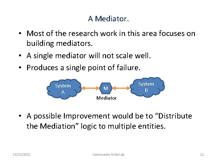 A Mediator. • Most of the research work in this area focuses on building