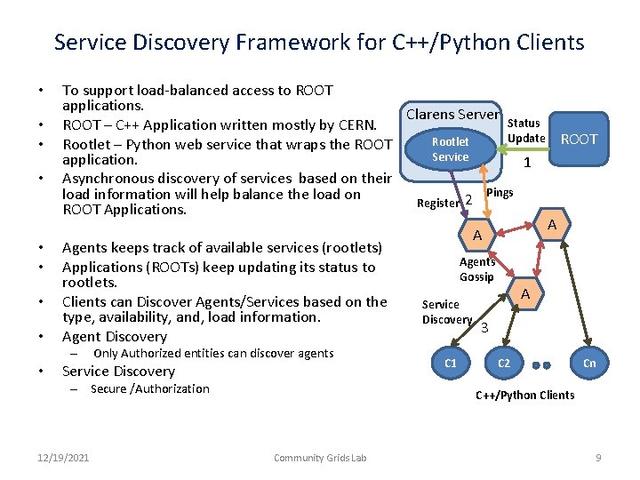 Service Discovery Framework for C++/Python Clients • • To support load-balanced access to ROOT