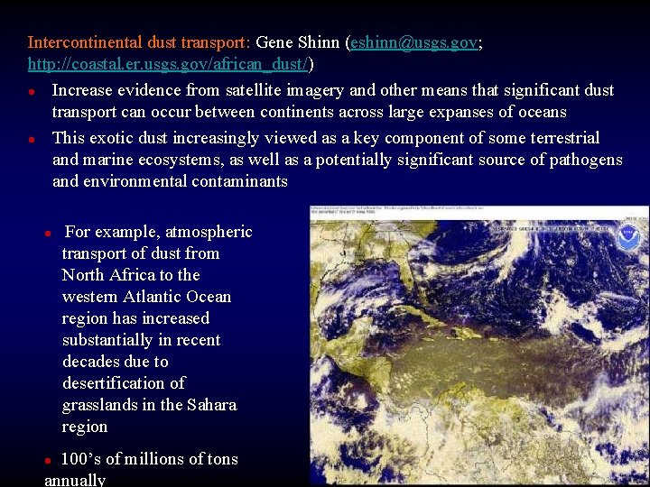 Intercontinental dust transport: Gene Shinn (eshinn@usgs. gov; http: //coastal. er. usgs. gov/african_dust/) l Increase