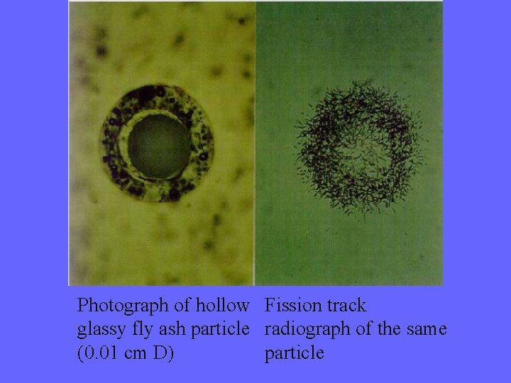 Photograph of hollow Fission track glassy fly ash particle radiograph of the same (0.