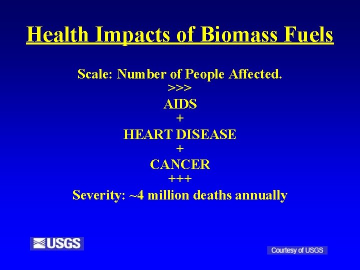 Health Impacts of Biomass Fuels Scale: Number of People Affected. >>> AIDS + HEART