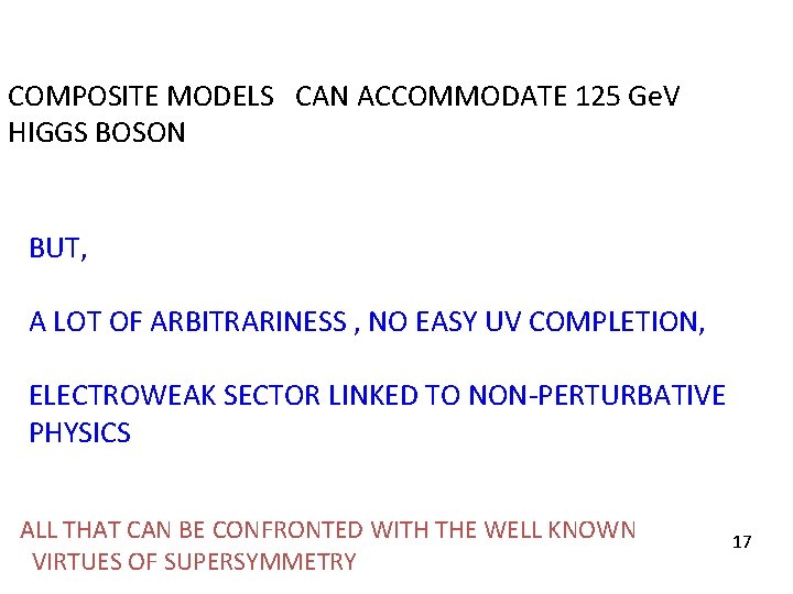 COMPOSITE MODELS CAN ACCOMMODATE 125 Ge. V HIGGS BOSON BUT, A LOT OF ARBITRARINESS COMPOSITE MODELS CAN ACCOMMODATE 125 Ge. V HIGGS BOSON BUT, A LOT OF ARBITRARINESS