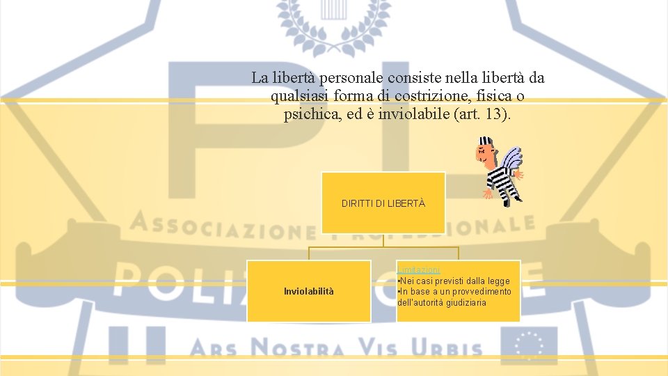 La libertà personale consiste nella libertà da qualsiasi forma di costrizione, fisica o psichica,