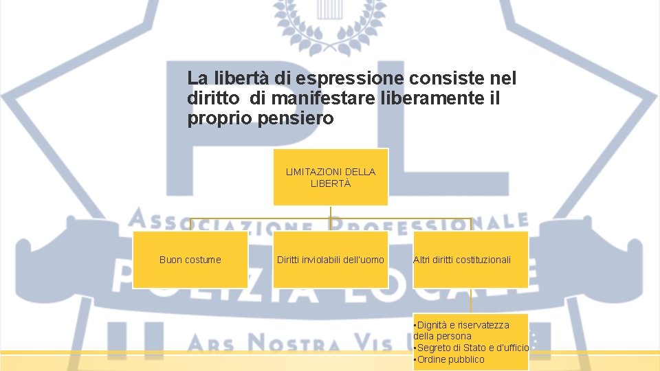 La libertà di espressione consiste nel diritto di manifestare liberamente il proprio pensiero LIMITAZIONI