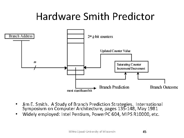 Hardware Smith Predictor • Jim E. Smith. A Study of Branch Prediction Strategies. International