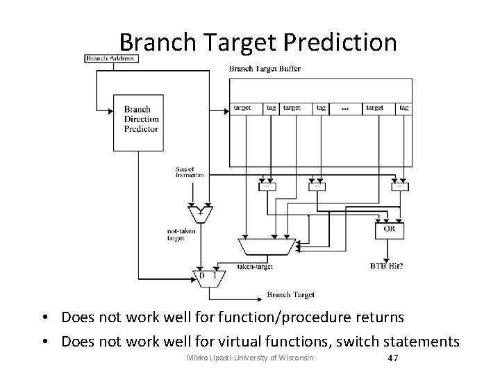 Branch Target Prediction • Does not work well for function/procedure returns • Does not