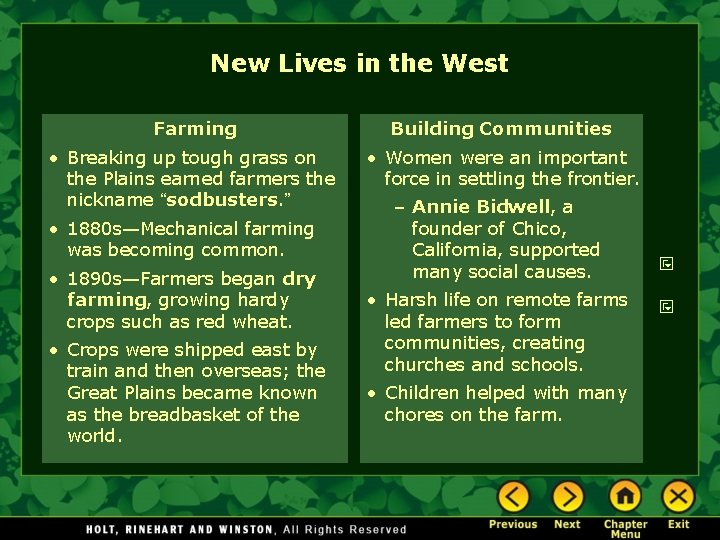 New Lives in the West Farming Building Communities • Breaking up tough grass on