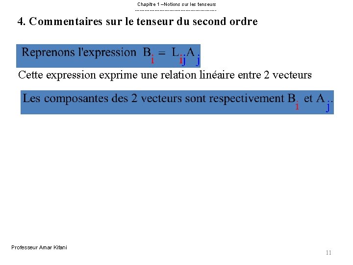 Chapitre 1 –Notions sur les tenseurs ------------------------- 4. Commentaires sur le tenseur du second