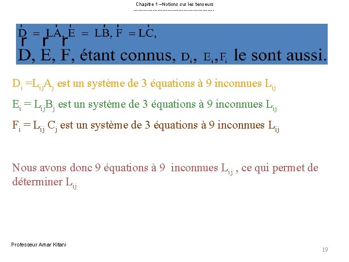 Chapitre 1 –Notions sur les tenseurs ------------------------- Di =Lij. Aj est un système de