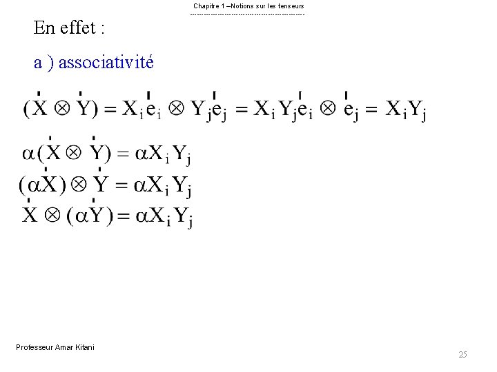 En effet : Chapitre 1 –Notions sur les tenseurs ------------------------- a ) associativité Professeur