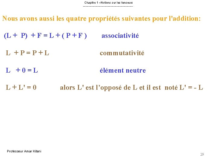 Chapitre 1 –Notions sur les tenseurs ------------------------- Nous avons aussi les quatre propriétés suivantes