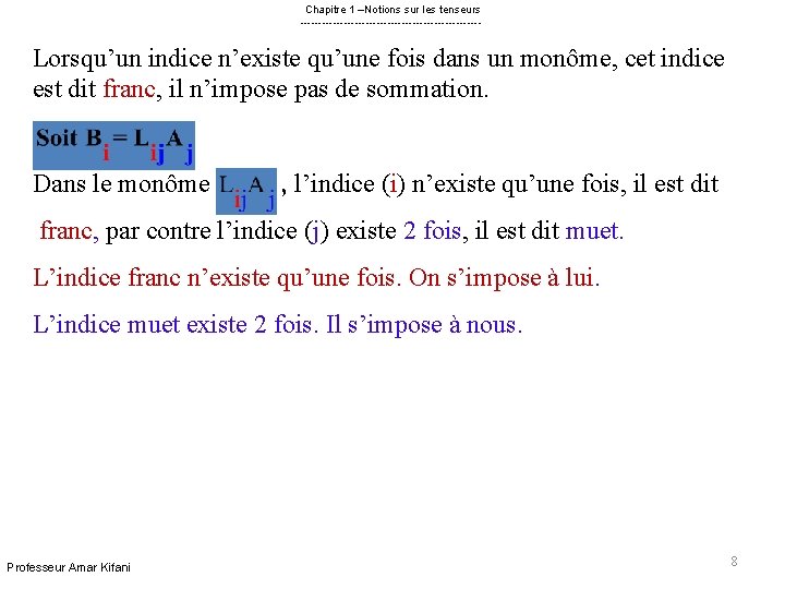 Chapitre 1 –Notions sur les tenseurs ------------------------- Lorsqu’un indice n’existe qu’une fois dans un