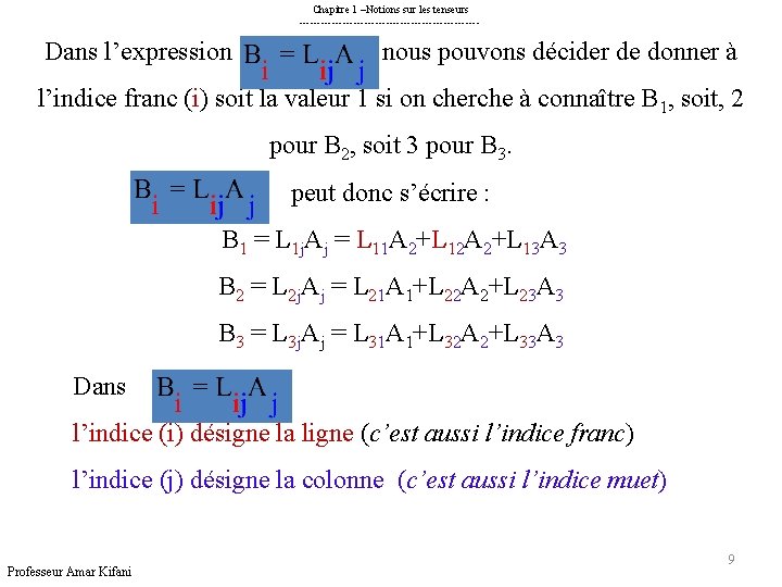 Chapitre 1 –Notions sur les tenseurs ------------------------- Dans l’expression , nous pouvons décider de