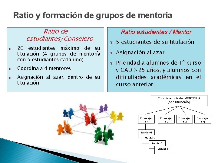 Ratio y formación de grupos de mentoría Ratio de estudiantes/Consejero n 20 estudiantes máximo