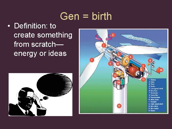 Gen = birth • Definition: to create something from scratch— energy or ideas 