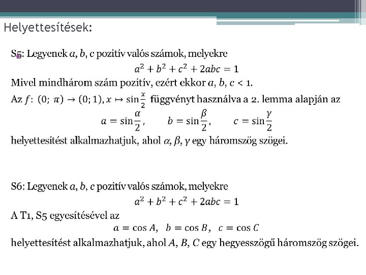 Helyettesítések: • 