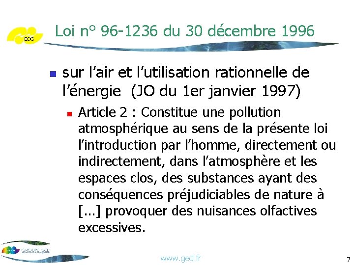 EOG Loi n° 96 -1236 du 30 décembre 1996 n sur l’air et l’utilisation