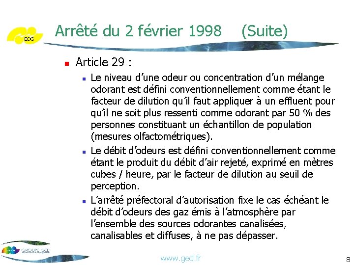 EOG Arrêté du 2 février 1998 n (Suite) Article 29 : n n n