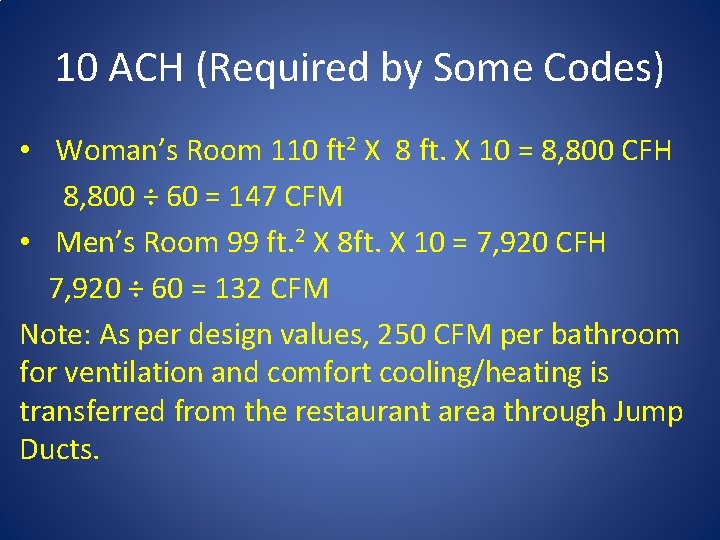 10 ACH (Required by Some Codes) • Woman’s Room 110 ft 2 X 8